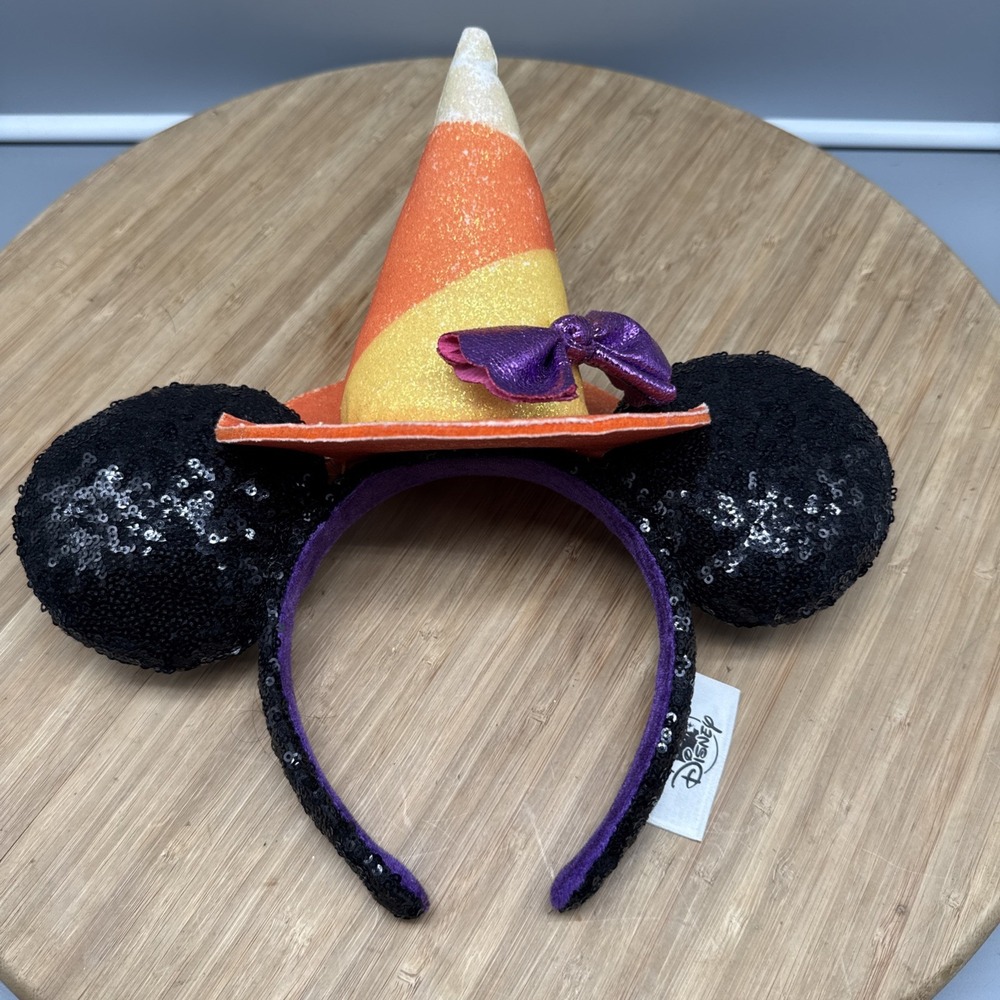 Disney Parks Minnie Mouse Halloween Candy Corn Witch Hat Ears Headband Sequins